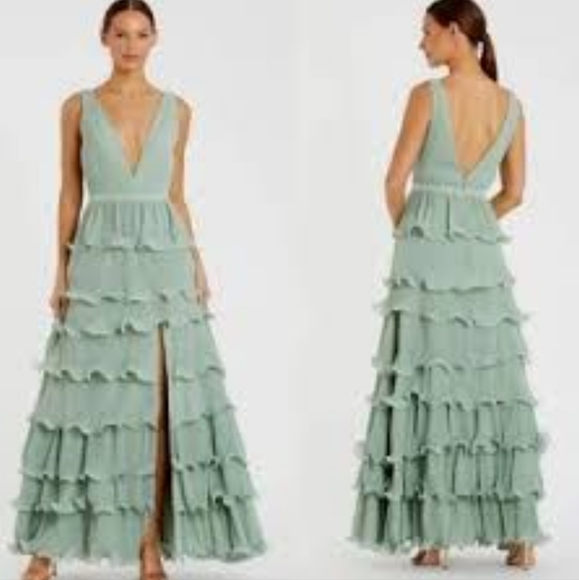 Mac Duggal Dresses & Skirts - New Mac Duggal Green Ruffle Tired Sleeveless Formal Gown Size 2 Maxi Dress